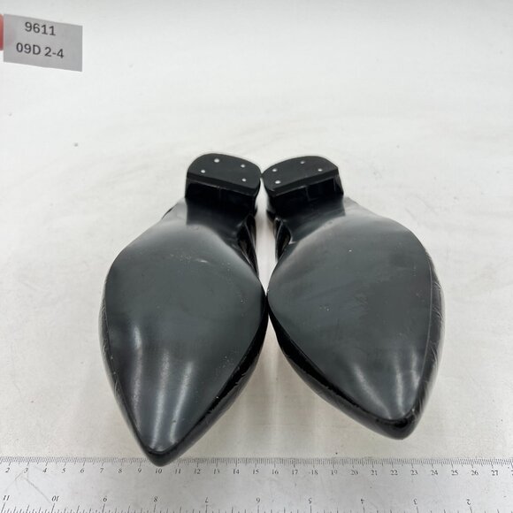 FOWT Black Croc-textured Pointed Toe Low Chunky Heel Strappy Mule Sandal - Picture 7 of 8